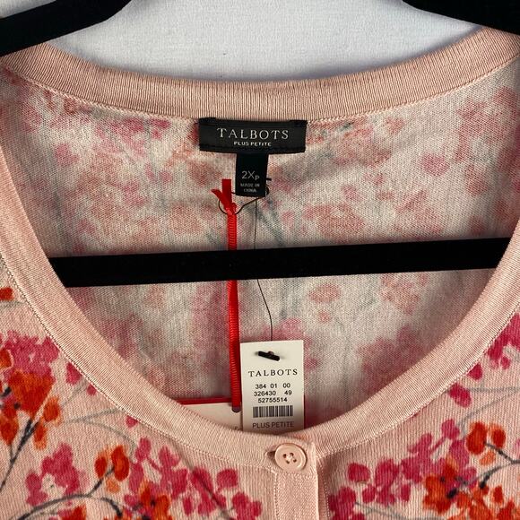 Talbots Pink Floral Classic Crew Neck Cardigan Size 2X NWT - Picture 7 of 7